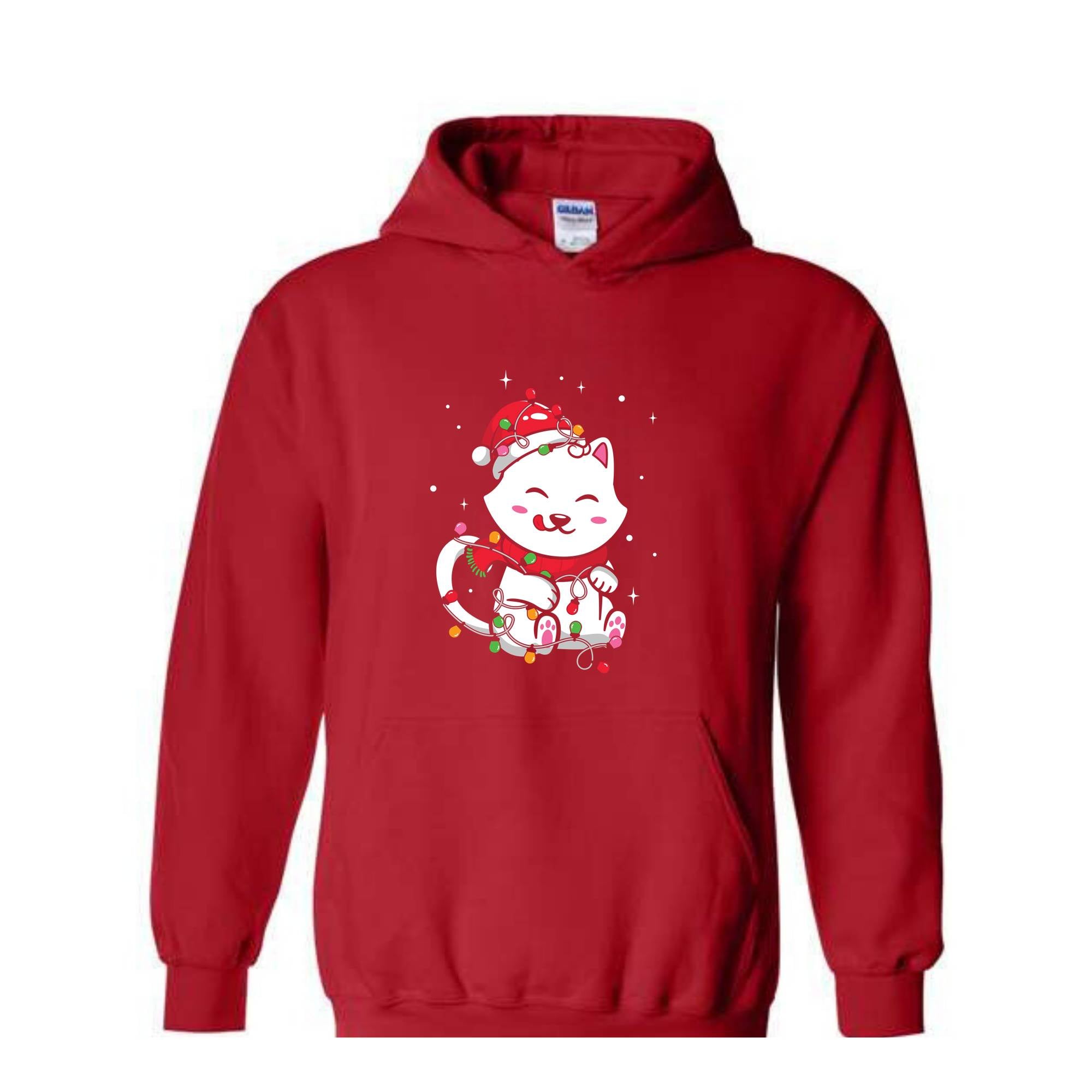 Christmas Lights Cat Sweatshirt, Christmas Cat Mom, Cat Lover Sweatshirt, Meowy Christmas Sweater, Santa Cat Hoodie