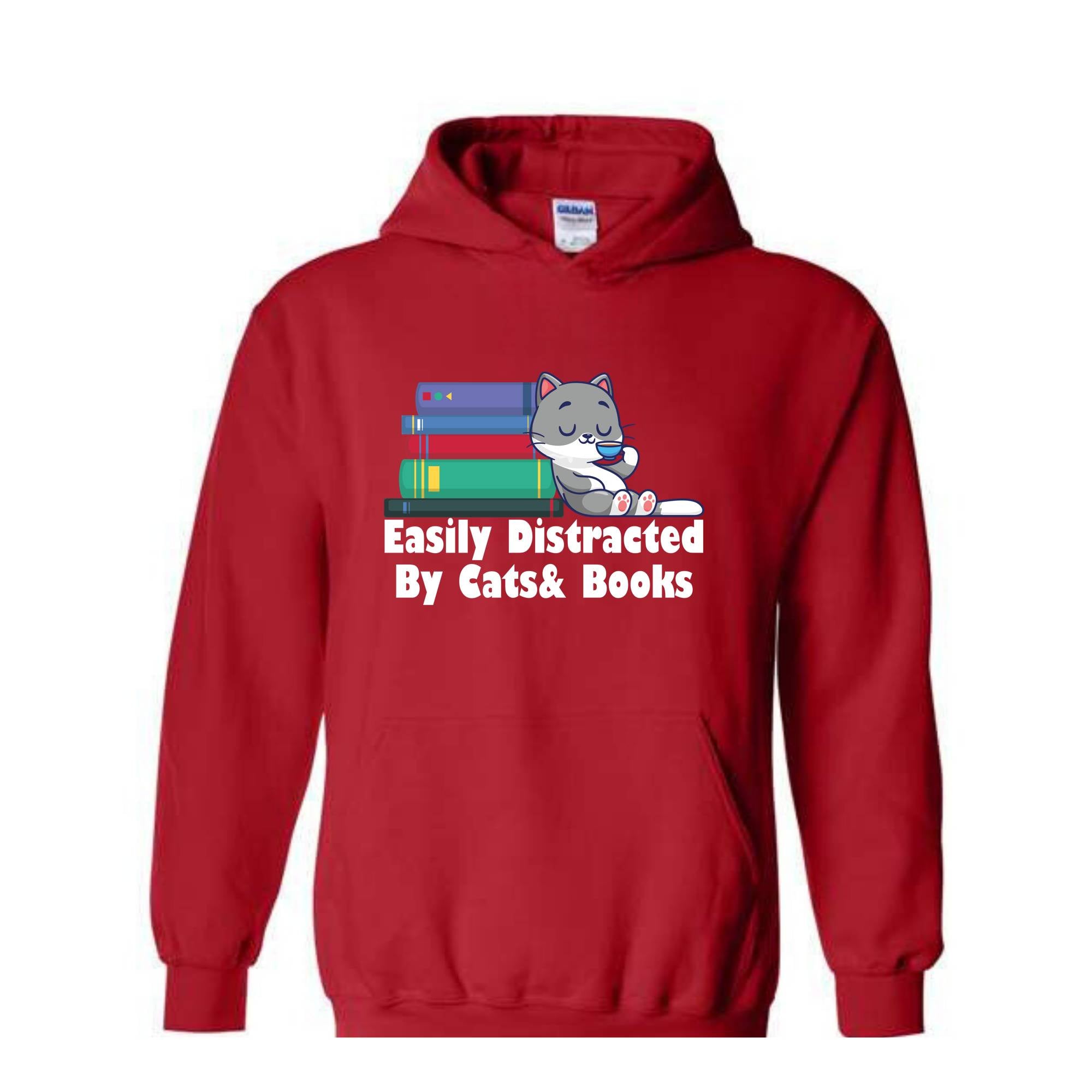 Easily Distracted By Cats And Books Hoodie , Book Lover Gift, Funny Cat Sweatshirt, Cat Lover Sweatshirt, Cat Lover Gift, Cats and Books