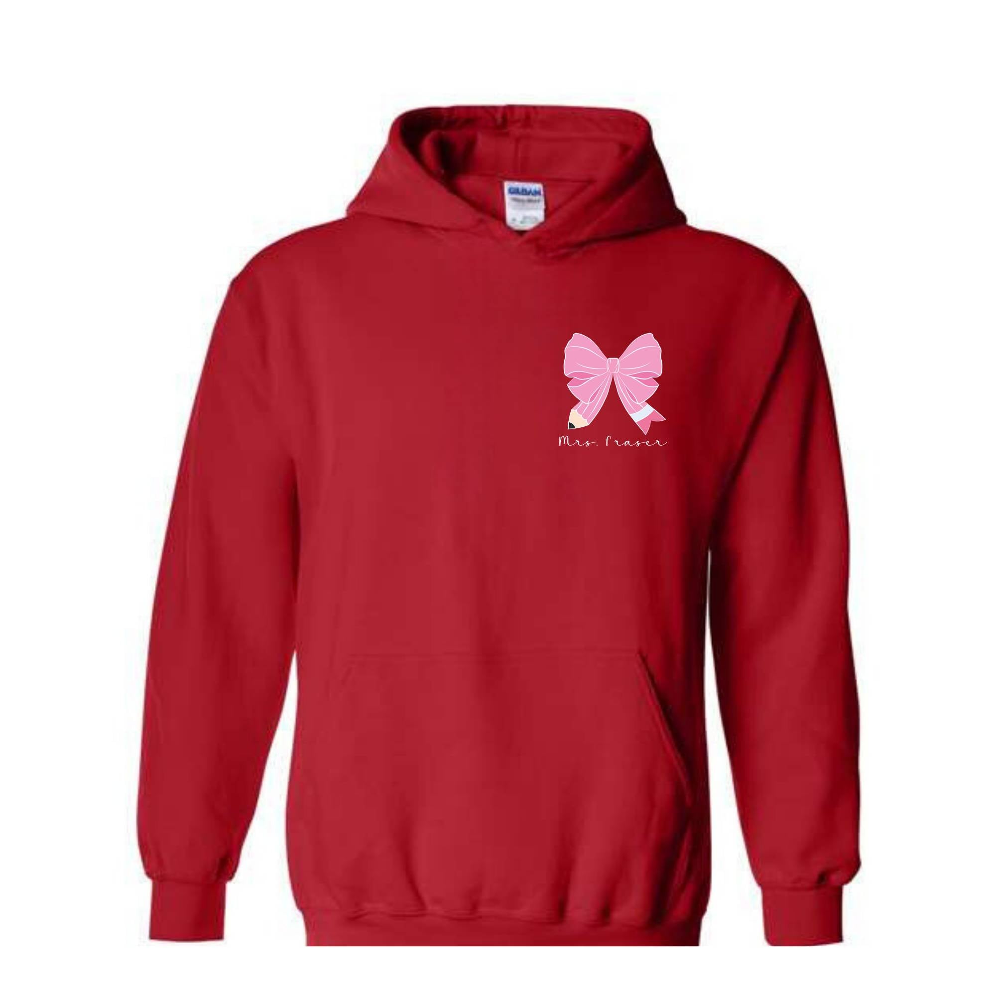 Custom Teacher Coquette Bow Hoodie , Custom Teacher Name Hoodie, Teacher Appreciation Gift, Cute Teacher Christmas Shirt, Back To School