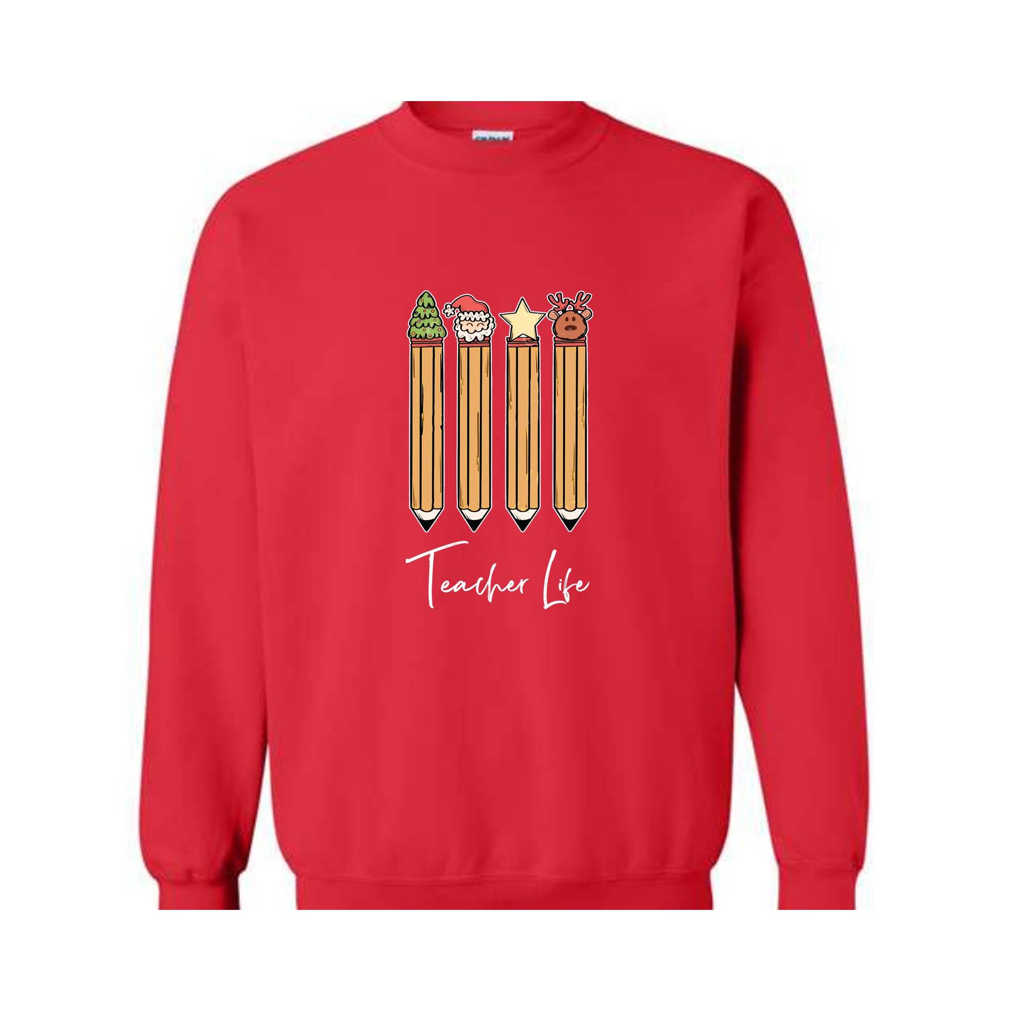 Cute Teacher Christmas Sweatshirt, Christmas Pencils Design, Teacher Life Sweatshirt, Teacher Christmas Gift, School Christmas Season