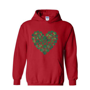 St. Patrick's Heart Sweatshirt, Shamrock Heart Hoodie, Lucky Shamrock Hoodie, Saint Patrick's Gift, Lucky Four Leaf Hoodie, Clover Hoodie