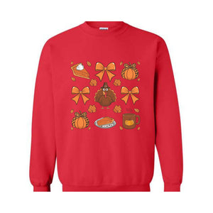 Thanksgiving Coquette Bow Shirt, Turkey Coquette Sweater, Cute Autumn Shirt, Fall Graphic Sweat, Thanksgiving Tee, Pumpkin Coquette Shirt