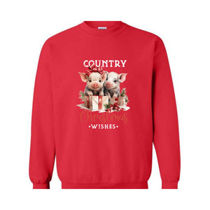 Country Christmas Wishes Sweatshirt, Christmas Sweatshirt, Christmas Gifts, Christmas Pig Sweater, Pig Sweatshirt