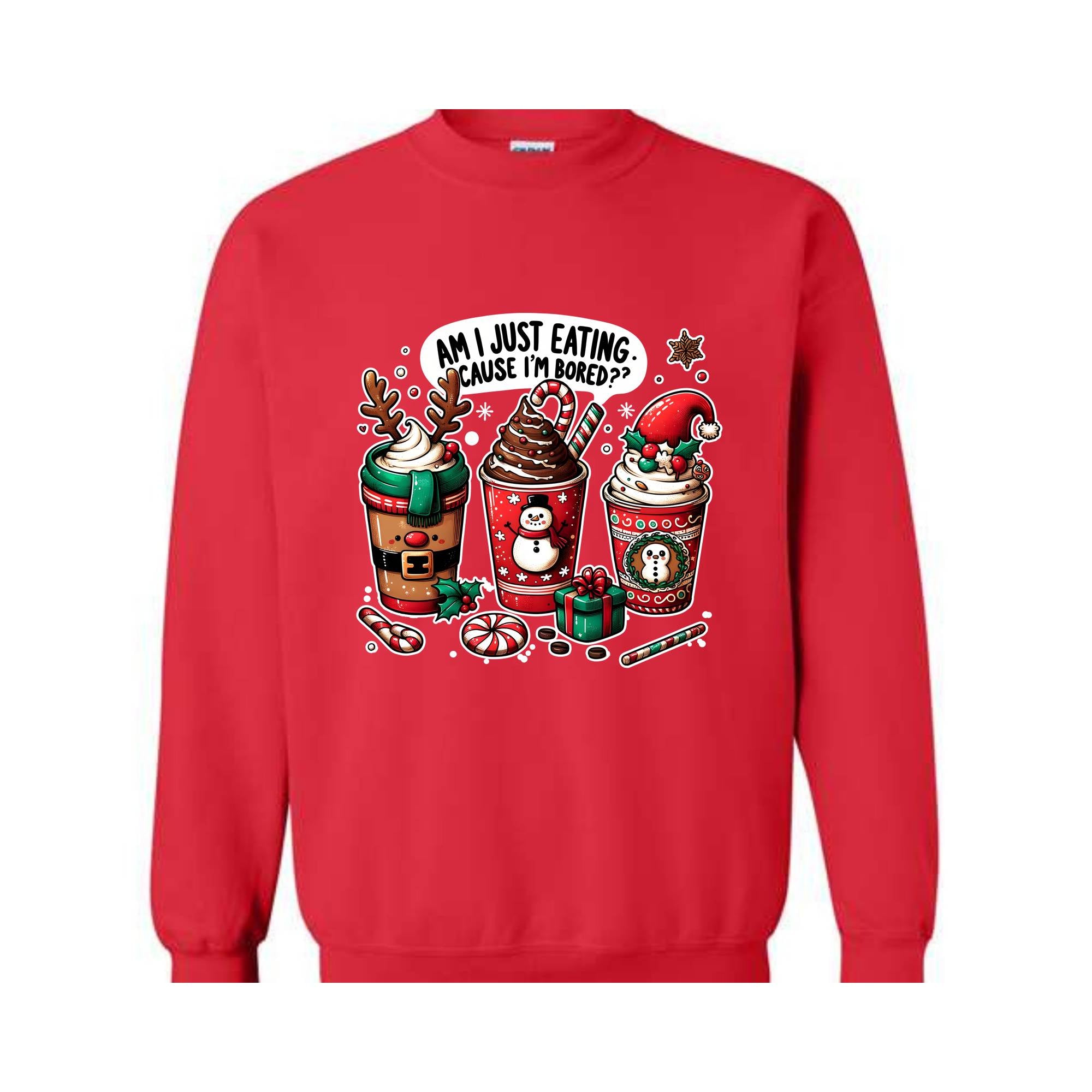 Am I Just Eating Cause I'M Bored Sweatshirt, Christmas Sweatshirt, Christmas Coffee Sweatshirt, Coffee Lover Sweatshirt