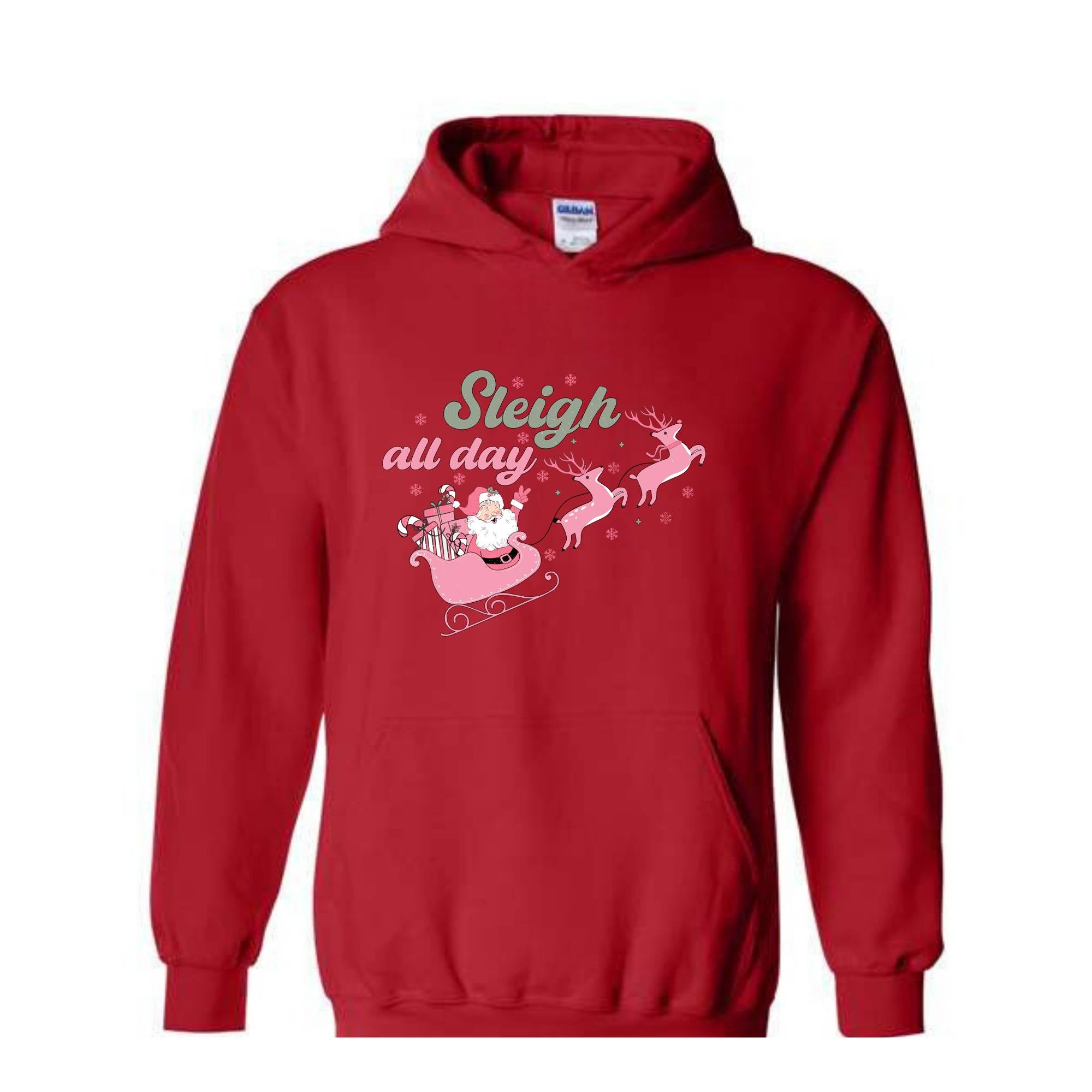 Sleigh All Day Sweatshirt, Pink Santa Claus Sweatshirt, Xmas Party Sweatshirt, Funny Christmas, Pink Christmas Sweatshirt