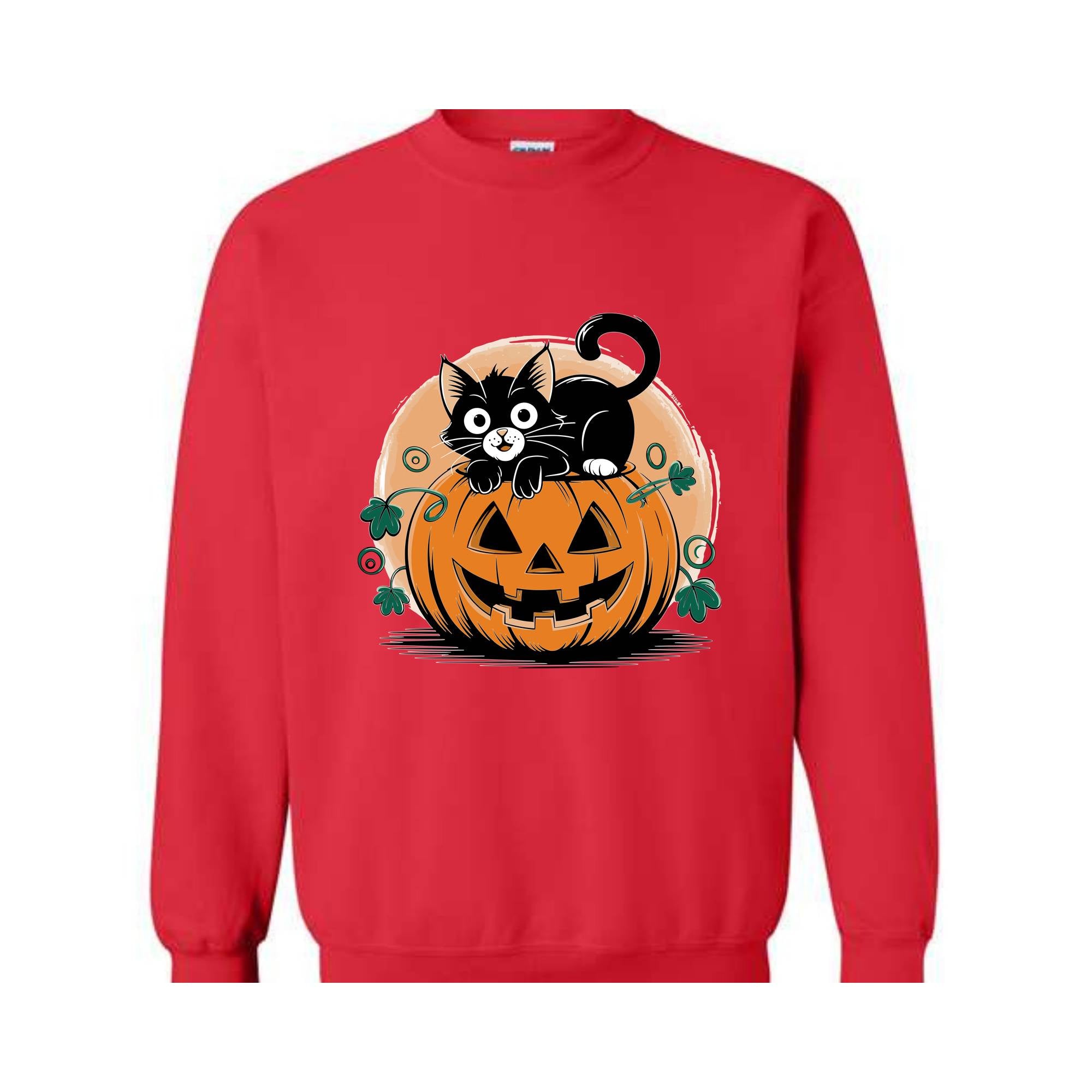 Black Cat Pumpkin Sweatshirt, Fall Shirt, Halloween Gift, Pumpkin Patch Sweatshirt, Black Cat Halloween Sweat, Retro Halloween Sweatshirt