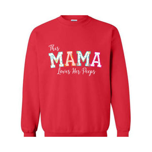 This Mama Loves Her Peeps Custom Easter Sweatshirt, Personalized Easter Peeps Writing on Sleeve Hoodie