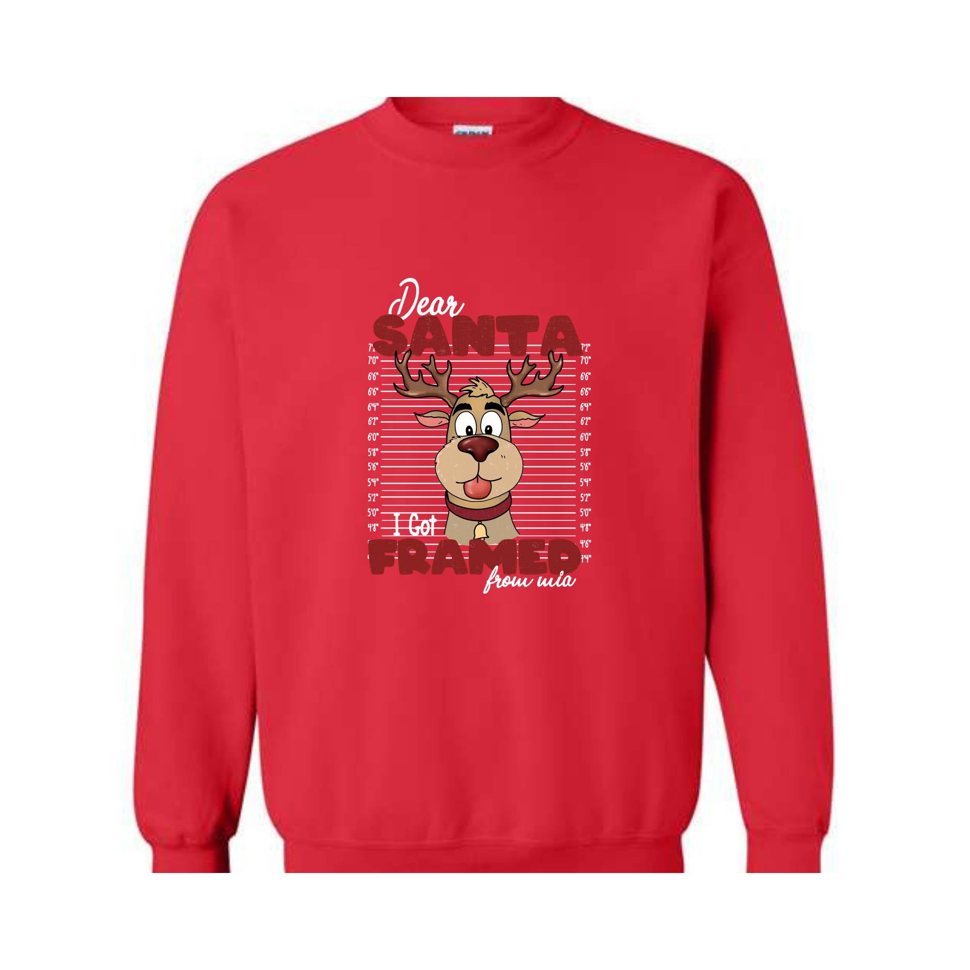 Dear Santa I Got Framed From Wia Sweatshirt, Christmas Sweatshirt, Christmas Gifts, Santa Deer Sweatshirt, Christmas Mugshot