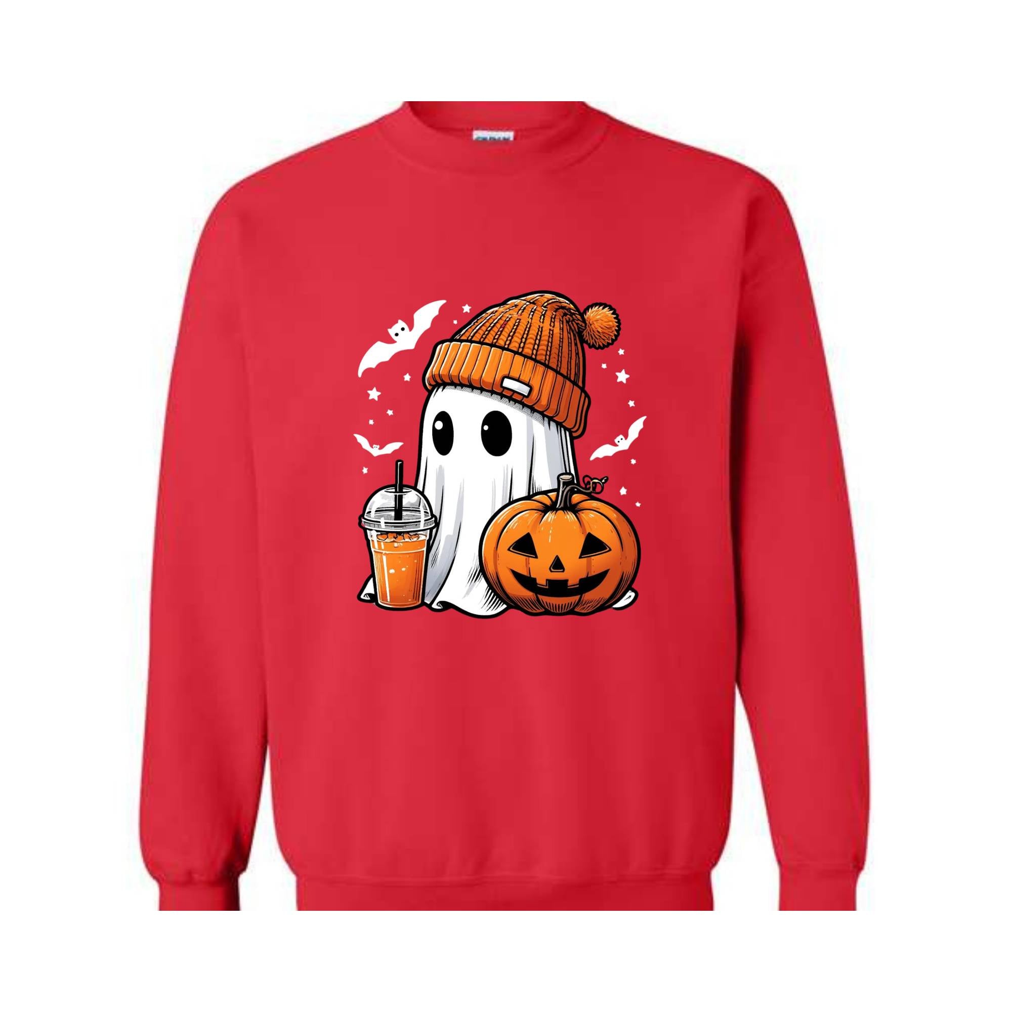 Cute Ghost Halloween Sweatshirt, Ghost Coffee Sweatshirt, Coffee Lover Sweater, Pumpkin Head Crewneck, Pumpkin Spice Shirt, Boo Sweatshirt