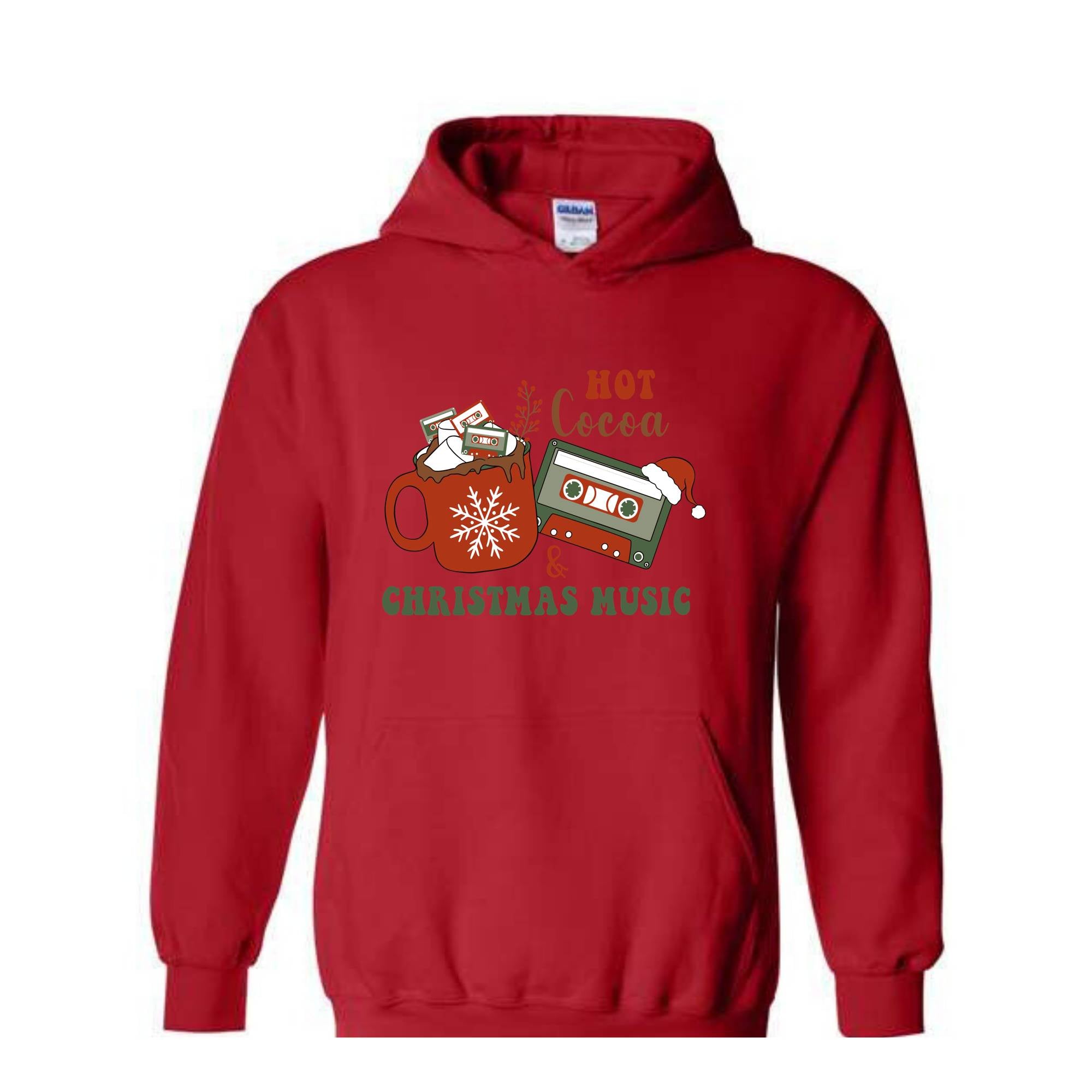 Hot Cocoa and Christmas Music Hoodie, Christmas Party Sweater, Christmas Family, Hot Cocoa Drinks Hoodie