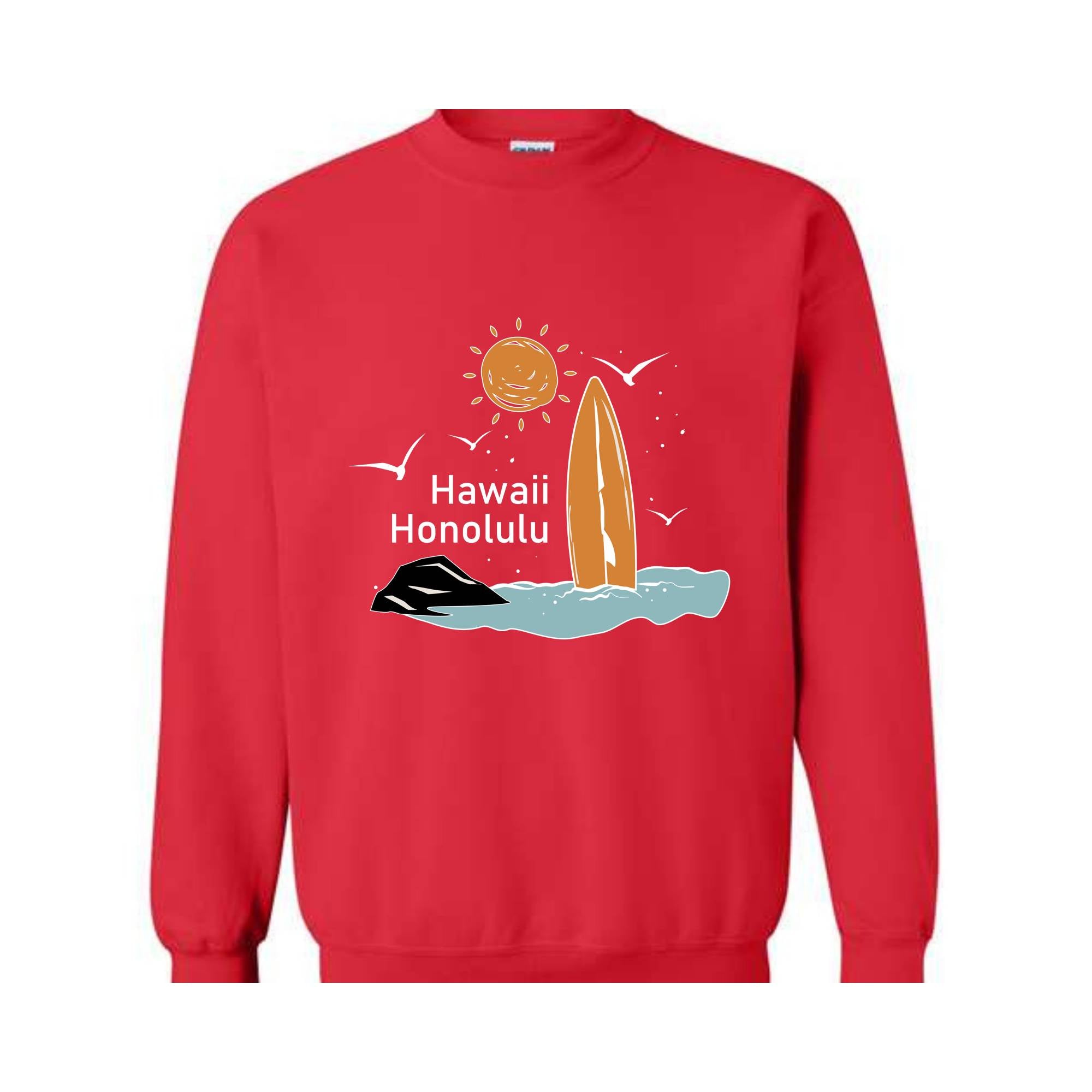 Hawaii Honolulu Sweatshirt, Beach Waves Sweatshirt, Surfing Hoodie, Sun Sweatshirt, Holiday Sweatshirt, Trendy Hawaii Sweatshirt