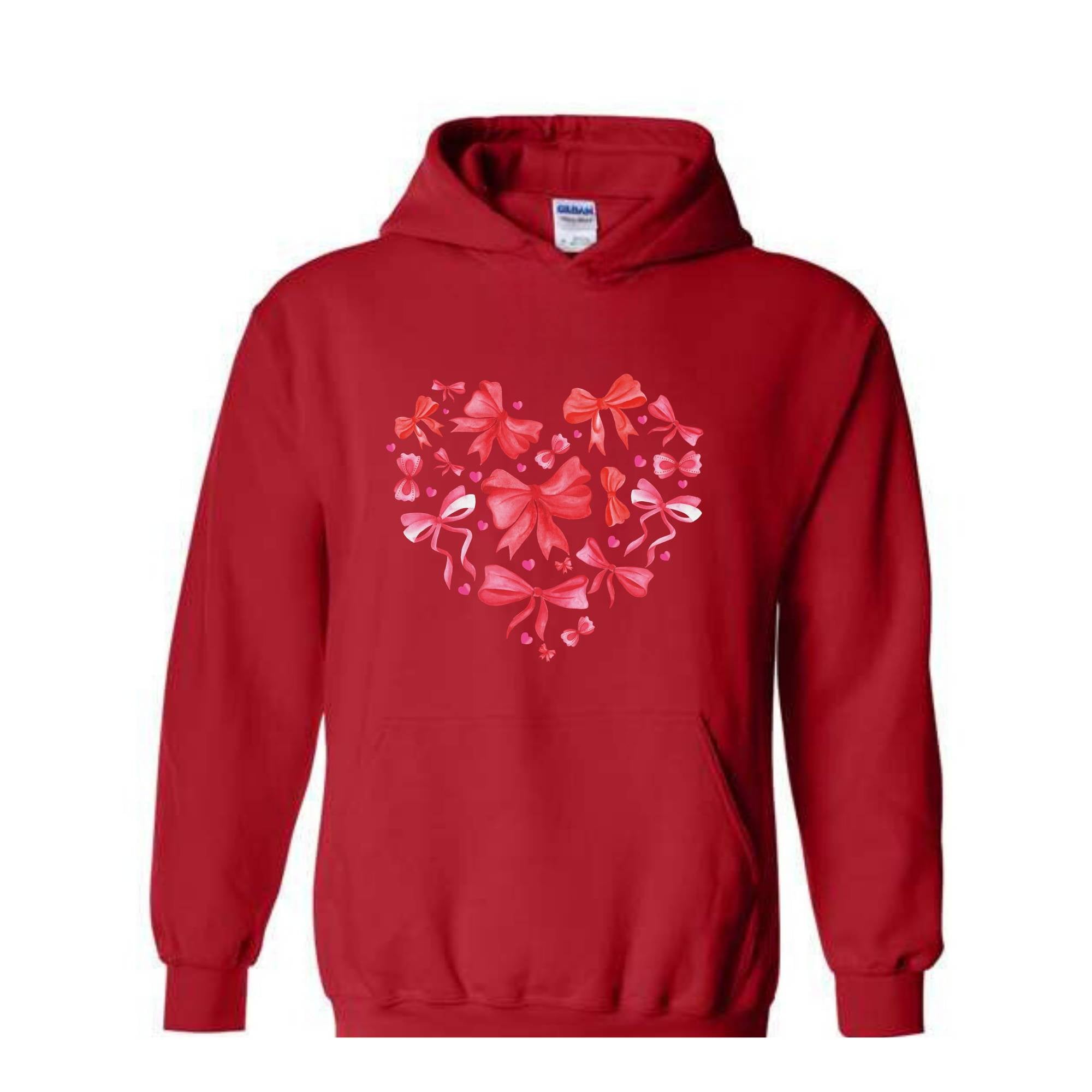 Coquette Valentine Heart Hoodie, Valentine Hoodie, Valentines Day Gift, Valentine Bow Sweatshirt, Pink Valentine Sweater