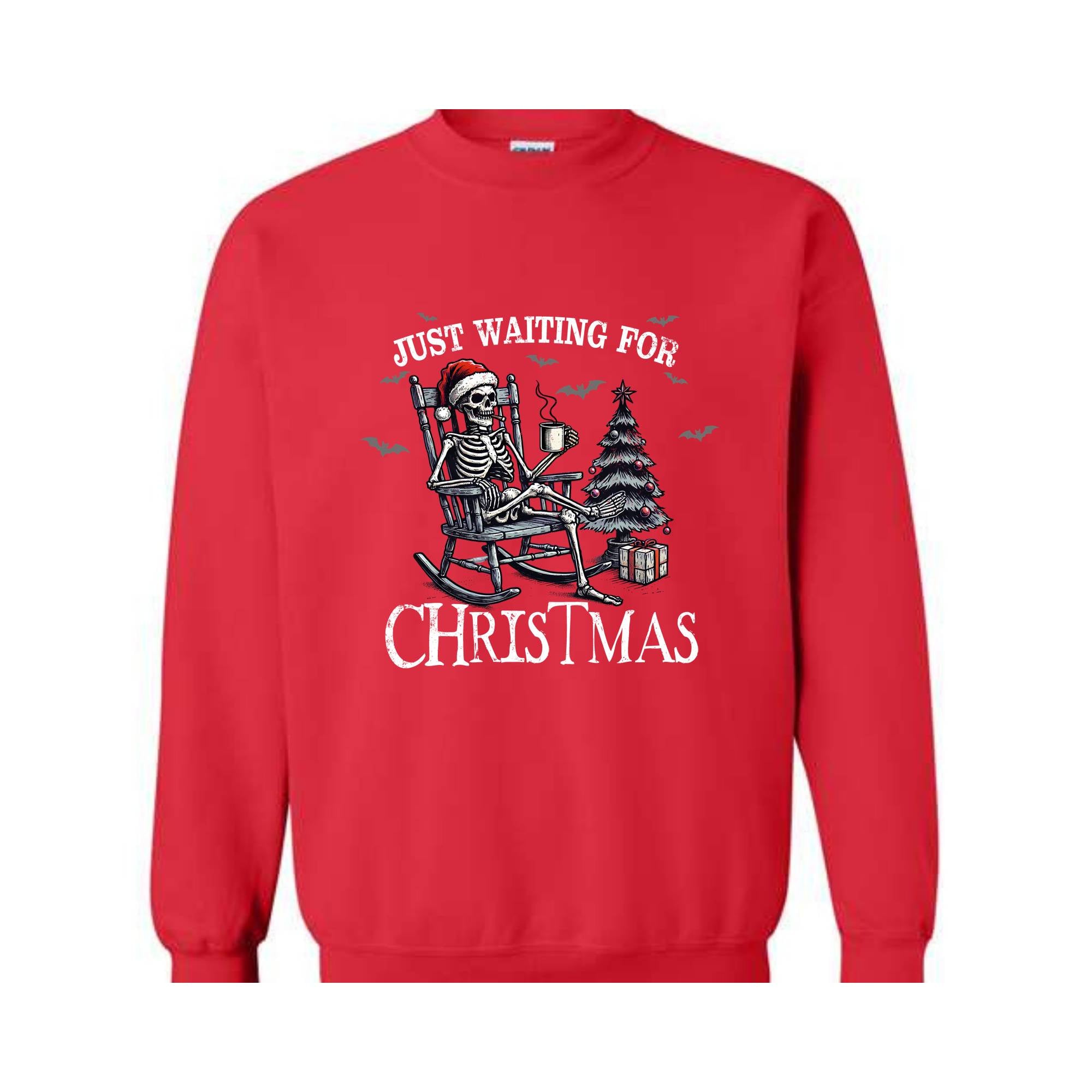 Just Waiting For Christmas Sweatshirt, Halloween Skeleton Sweater, Funny Halloween Crewneck, Skeleton Christmas Shirt, Spooky Season Shirt