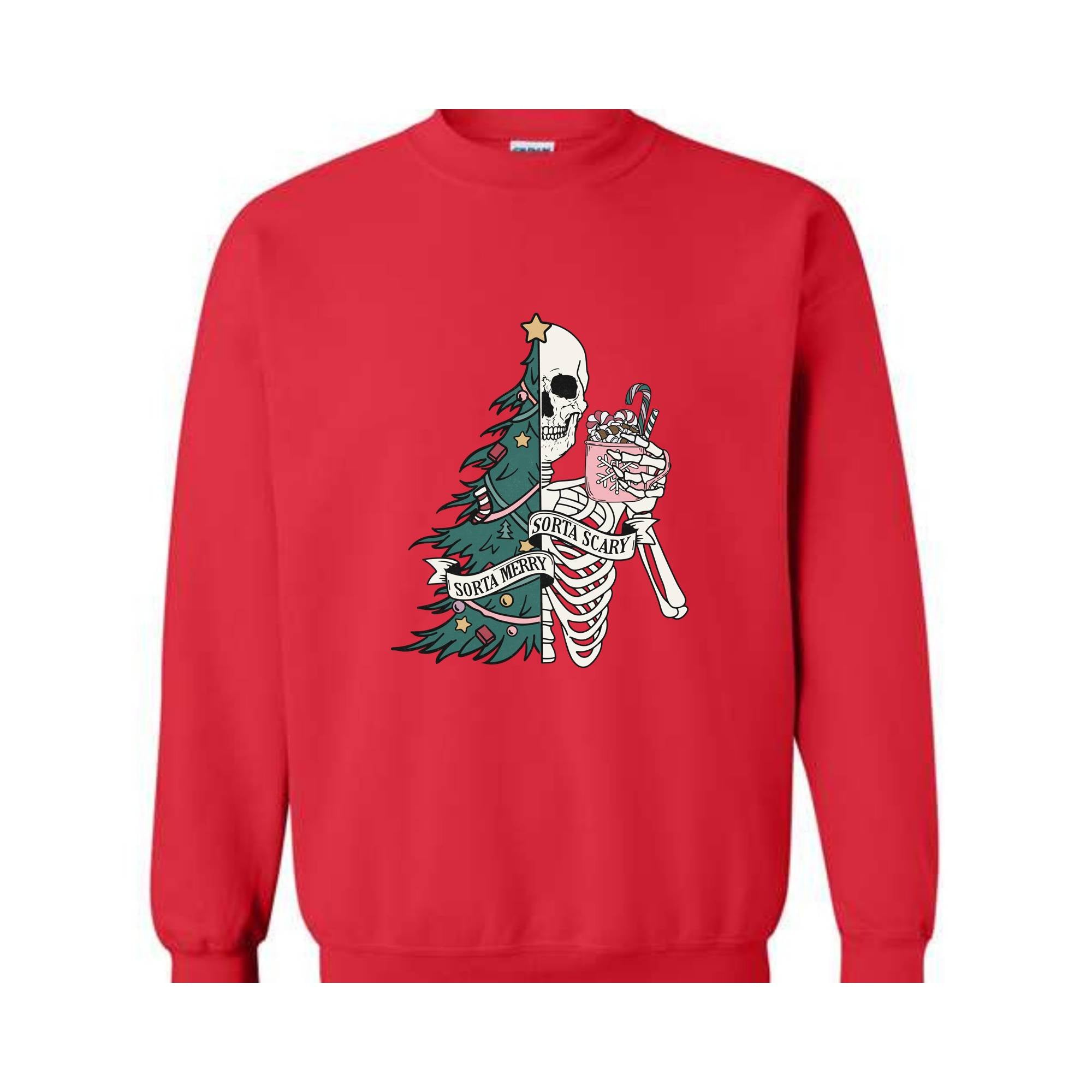 Sorta Merry Sorta Scary Sweatshirt, Christmas Skeleton Sweatshirt, Christmas Sweatshirt, Christmas Gifts, Christmas Tree Sweater