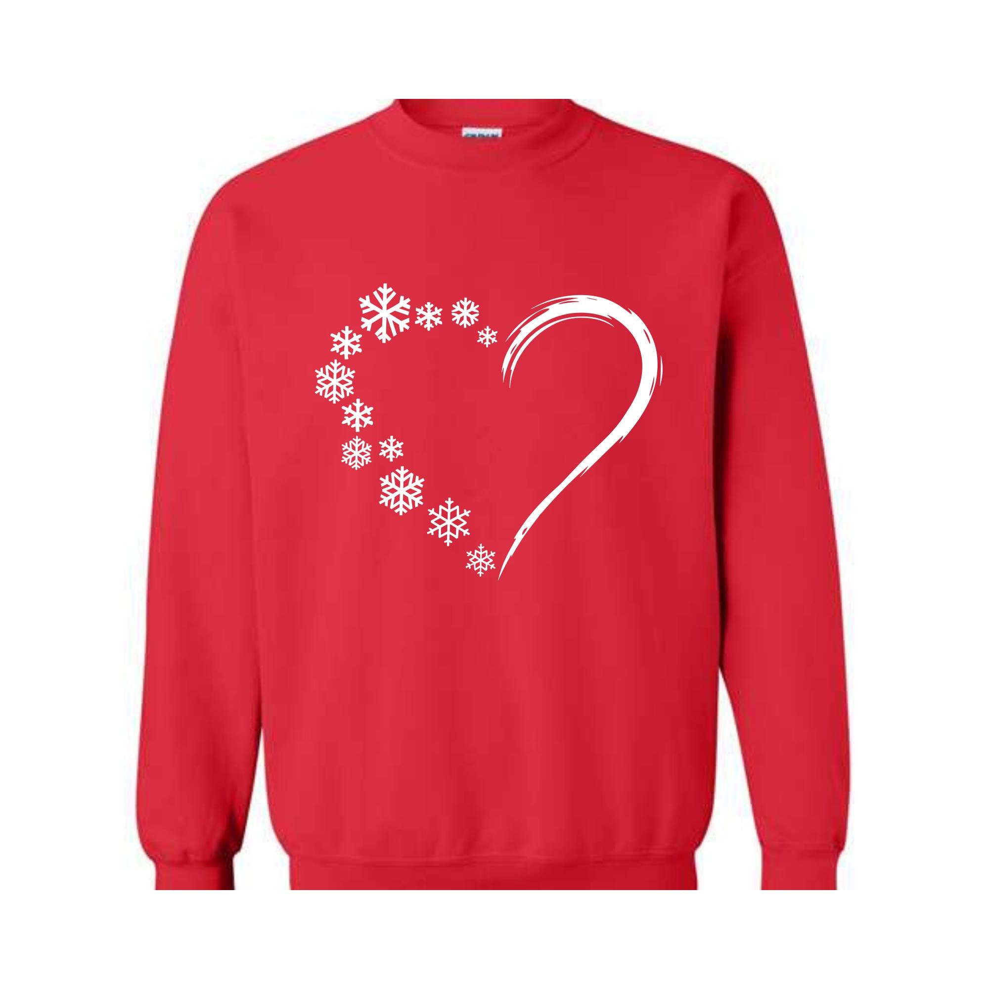 Snowflake Sweatshirt, Snowy Heart Sweatshirt, Snow Flake Heart Sweater, Christmas Season Gifts