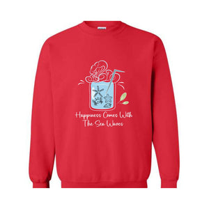 Happiness Comes With the Sea Waves Sweater, Happy Day Sweater, Summer Day Sweater, Waves Sea Sweatshirt, Juice Sea With Straw