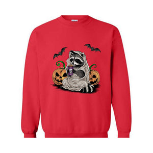 Halloween Sweatshirt, Cute Raccoon Ghost T-Shirt, Retro Halloween Shirts, Spooky Season Gift, Raccoon Halloween Shirt, Pumpkin Fall Shirt