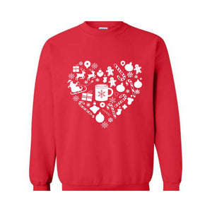 Christmas Heart Sweatshirt, Cute Christmas Hoodie, Holiday Hoodie, Gift for Christmas, Gingerbread Hoodie, Christmas Doodle Hoodie