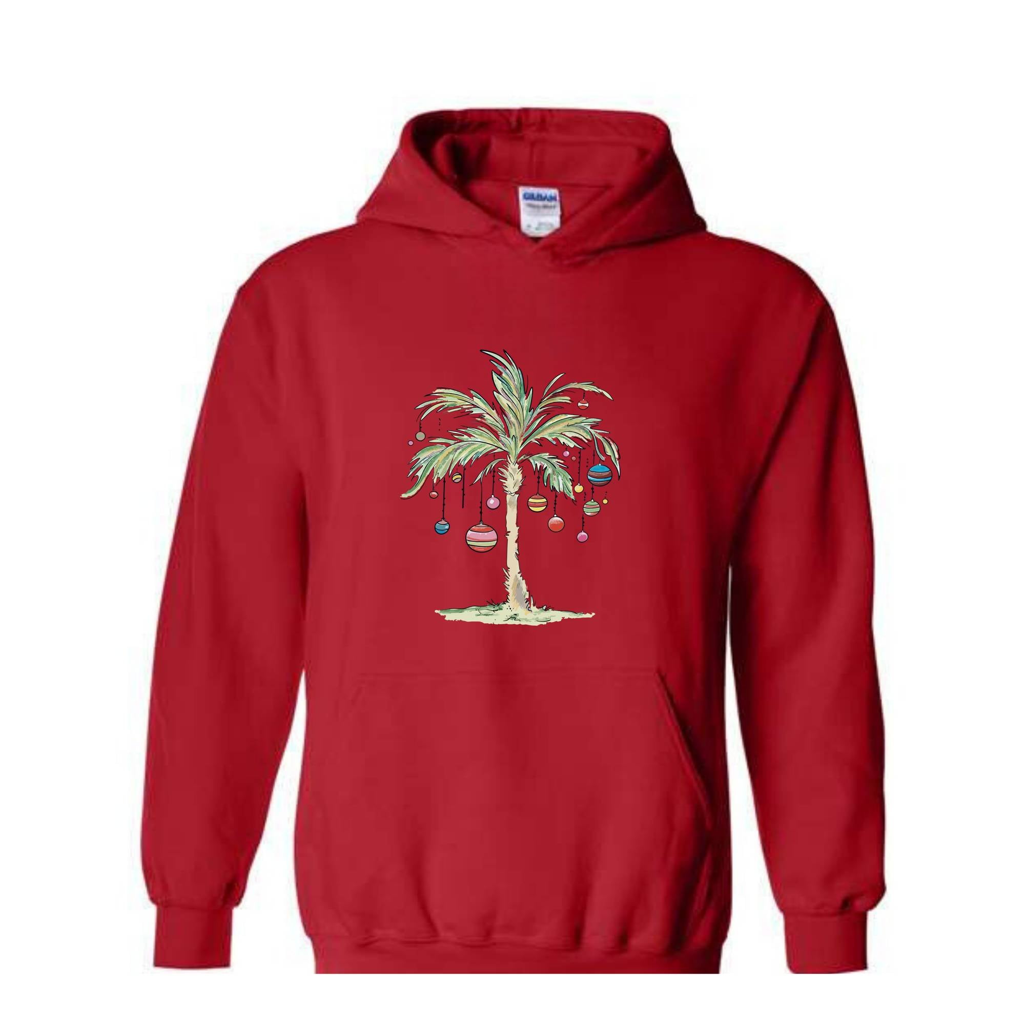 Christmas Palm Tree Hoodie, Tropical Christmas Hoodie, Aloha Christmas Sweater, Holiday Beach Hoodie