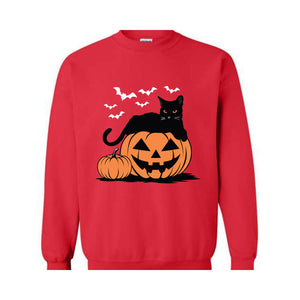 Pumpkin Sweatshirt, Black Cat Halloween Sweatshirt, Retro Halloween Hoodie, Halloween Sweatshirt, Vintage Black Cat Sweatshirt