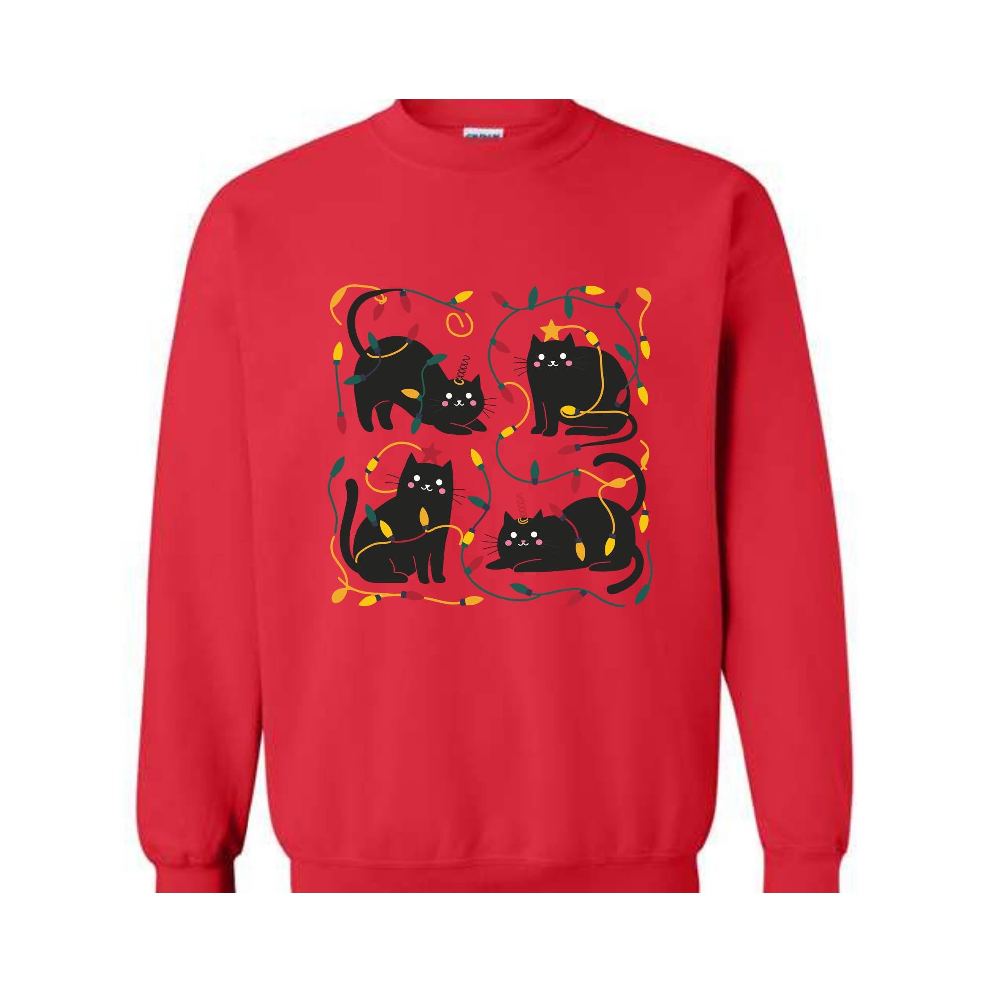 Funny Christmas Cats with Christmas Light Sweatshirt, Meowy Christmas Sweater, Cute Christmas Cat