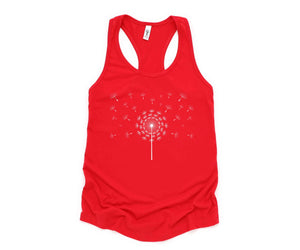 37500-Dandelion Tank Top, Flower Tank Top, Floral Tank Top, Summer Tank Top, Nature Tank Top, Yoga Dandelion Tank Top, Scattered Dandelion Top