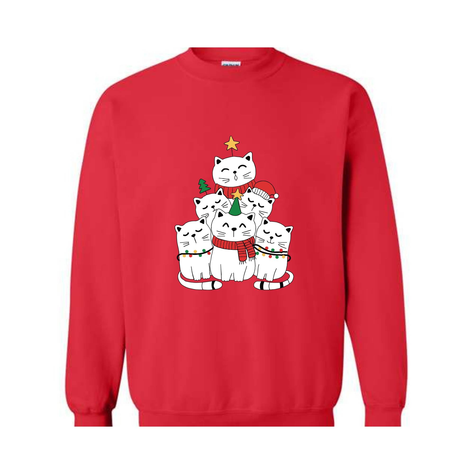 Christmas Cat Tree Sweatshirt, Christmas Cats Hoodie, Meowy Christmas Sweatshirt, Cat Lover Gifts, Holiday Sweater