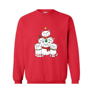 Christmas Cat Tree Sweatshirt, Christmas Cats Hoodie, Meowy Christmas Sweatshirt, Cat Lover Gifts, Holiday Sweater