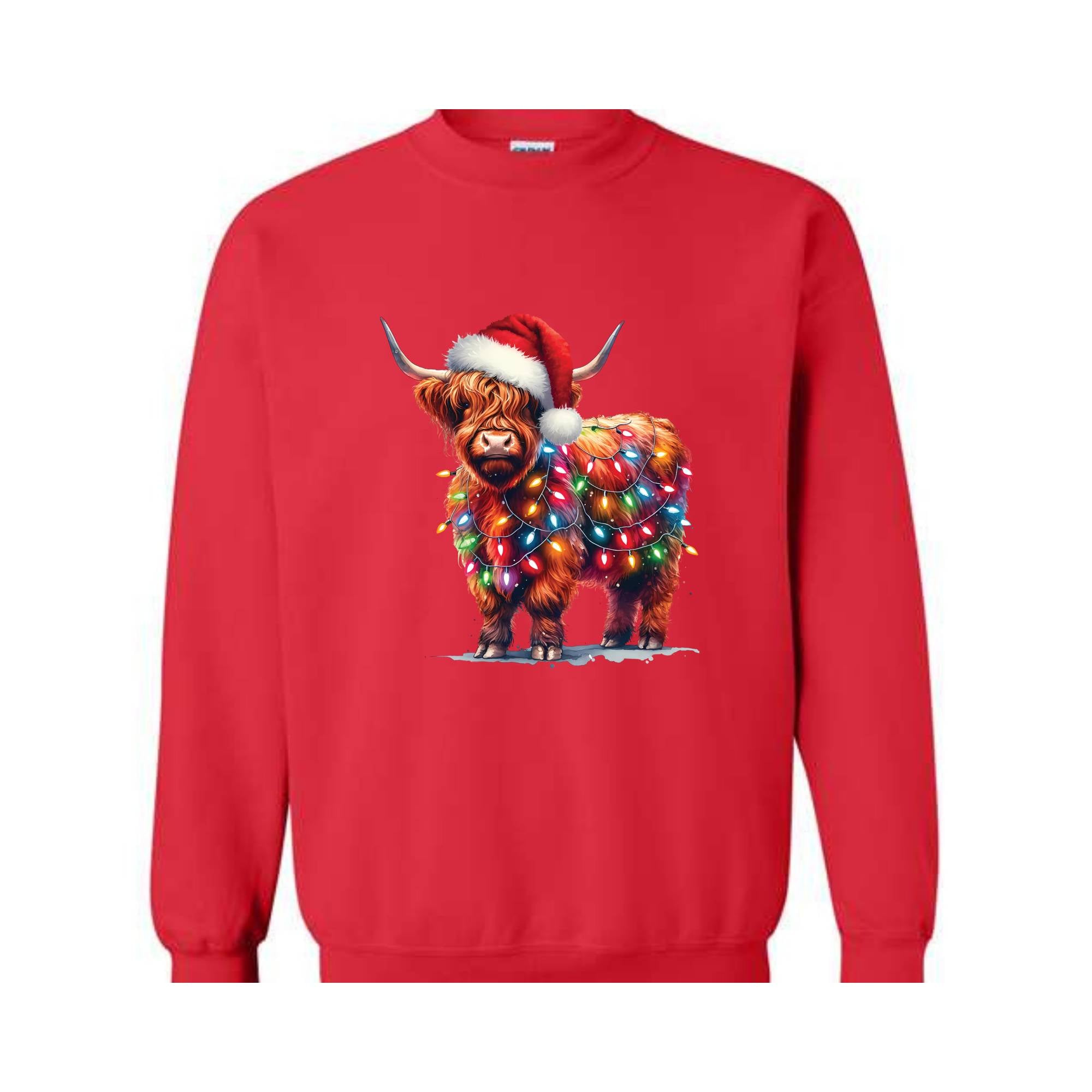 Christmas Cow Sweatshirt, Cow Lights Sweatshirt, Cow Sweatshirt, Cow Lover Sweatshirt, Christmas Sweatshirt, Highland Cow Sweatshirt