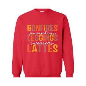 Bonfires Pumpkins Leggings Sweaters Lattes Sweatshirt, Thanksgiving Sweatshirt, Fall Autumn Sweater, Thanksgiving Gifts