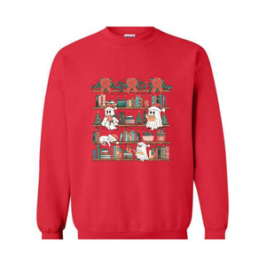 All Booked For Christmas Sweatshirt, Christmas Gifts For Librarian, Christmas Book Tree Sweatshirt