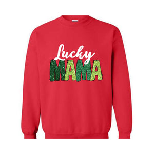 Custom Lucky Mama Sweatshirt, Custom Saint Patrick Sweatshirt, Mom Gift, Glitter St Patrick Hoodie, Personalized Clover Sweatshirt