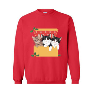 Cute Cat Christmas Sweatshirt, 90s Cat Christmas Hoodie, Retro Christmas Gift, Funny Cat Christmas Sweatshirt, Cat Lover Gift