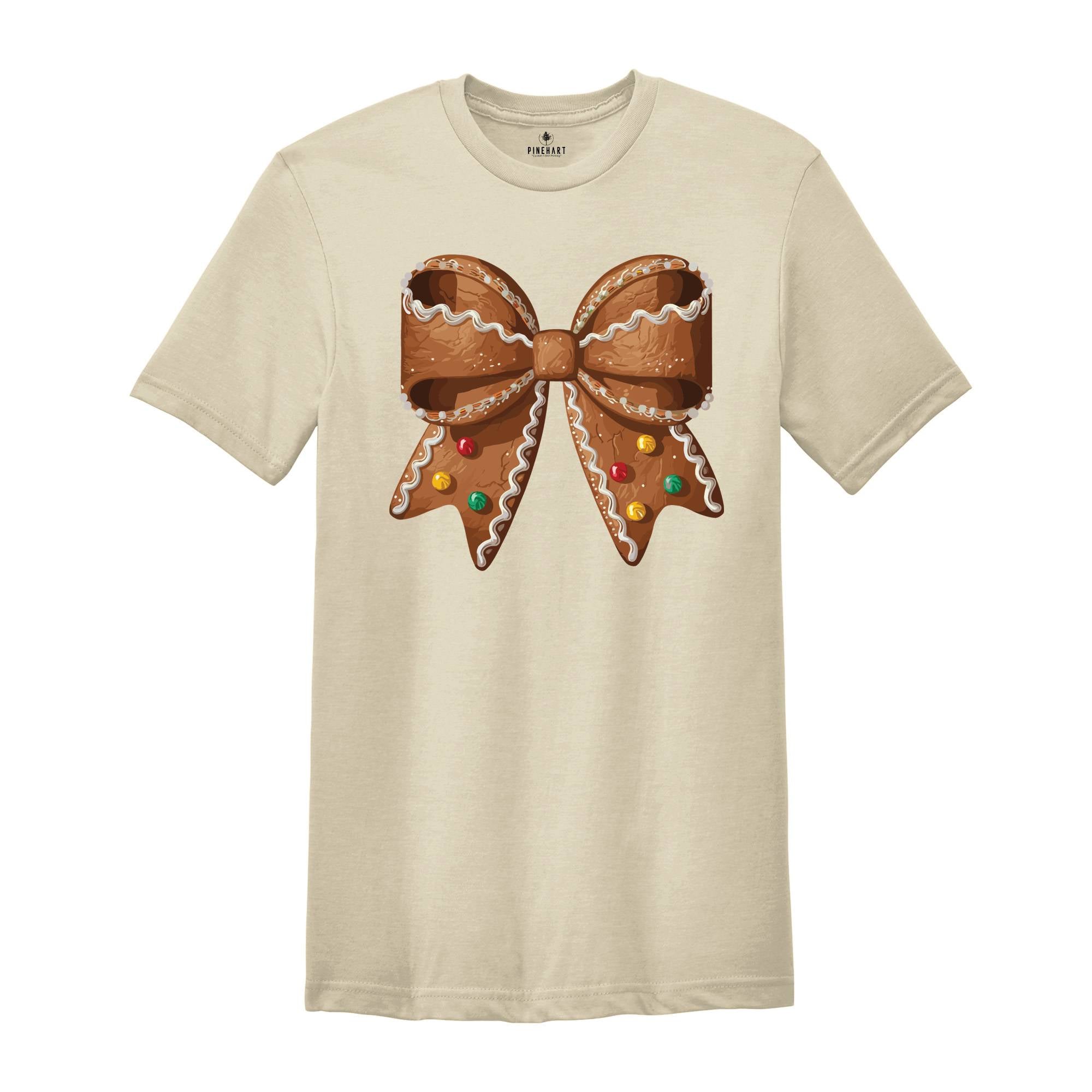 Christmas Gingerbread Shirt, Christmas Bow Shirt, Coquette Christmas Tee, Christmas Gift, Holiday Christmas Shirt