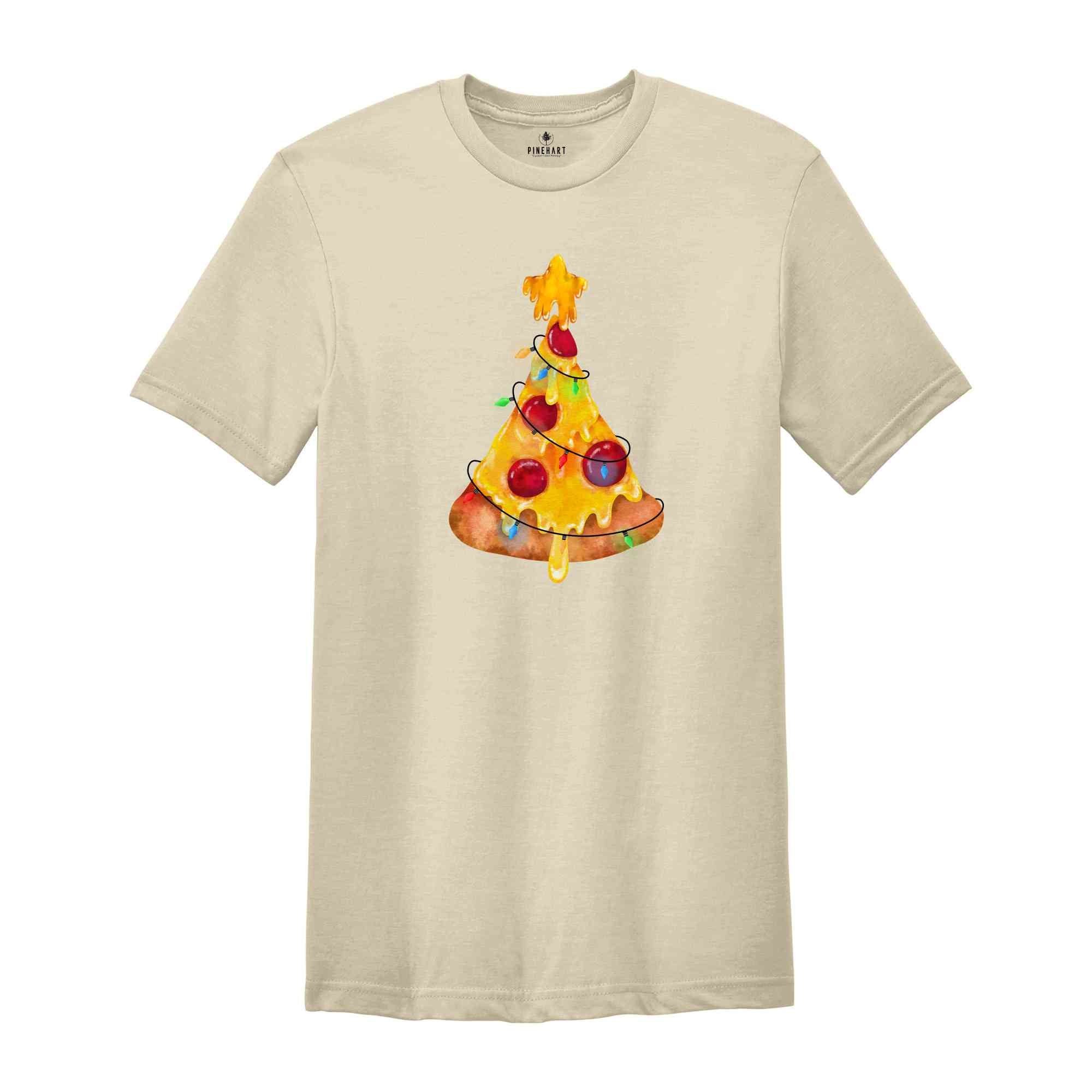 Cheesy Pizza Christmas Tree T-Shirt, Holiday Pizza Tree Shirt, Christmas Vibes Tee, Holiday Pizza Slice Shirt, Pizza Lover Gift