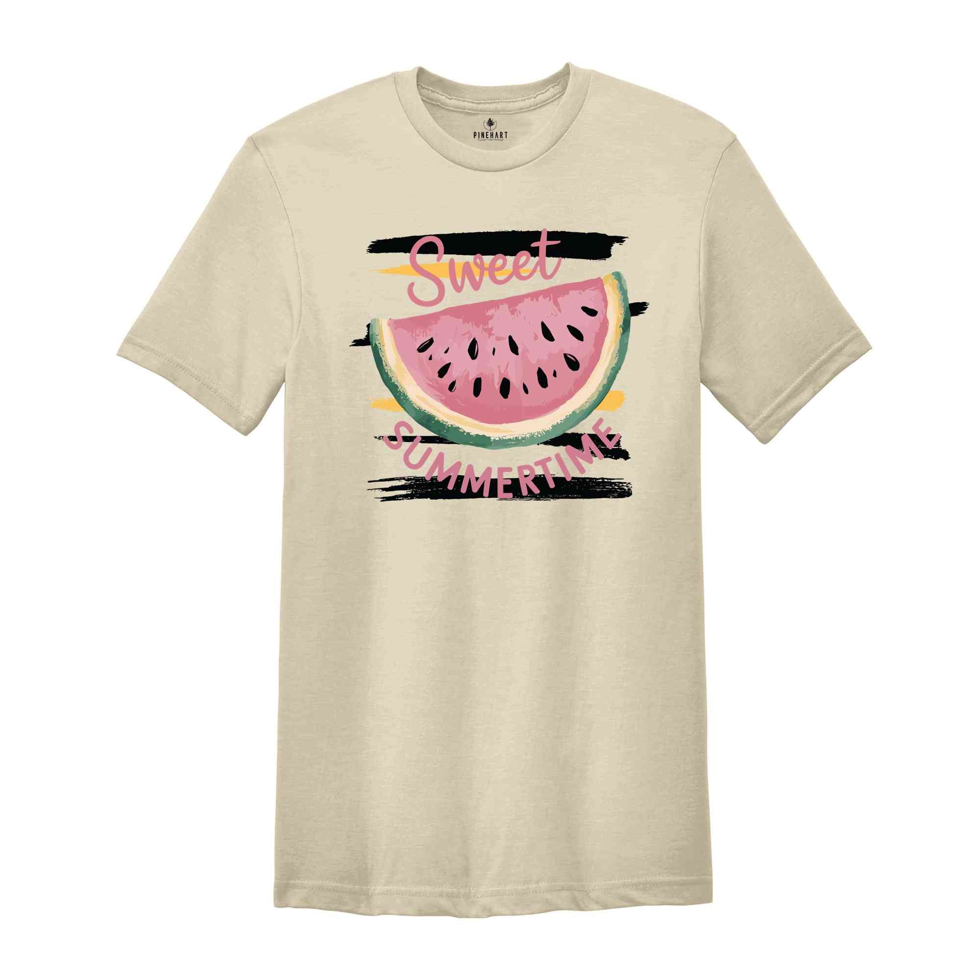 Sweet Summertime T-Shirt, Cute Watermelon Summer Shirt, Beach Tee, Girls Summer Trip Gifts, Vibrant Summertime Tee