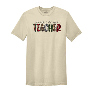 Very Merry Teacher Shirt, Teacher Christmas Shirt, Leopard & Buffalo Plaid Shirt, Christmas Tree Shirt, Christmas Gift For Teacher