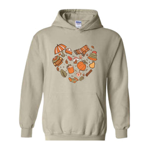 Fall Autumn Doodle Heart Sweatshirt, Pumpkin Heart Sweatshirt, Fall Lover Gift, Cute Pumpkin Sweater, Thanksgiving Sweatshirt