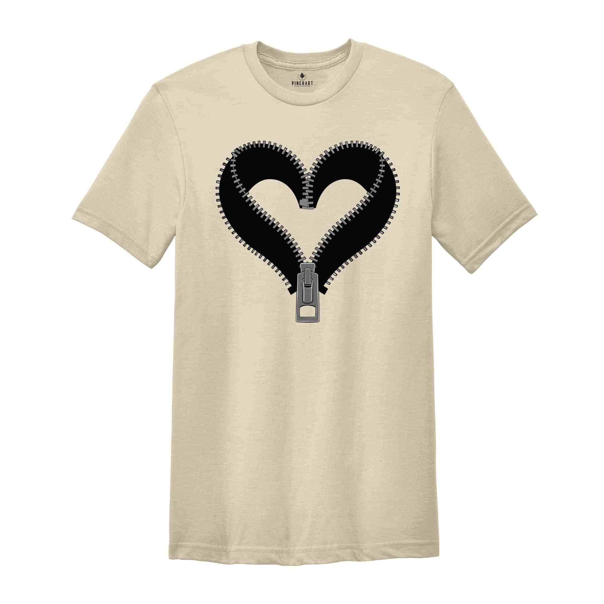 Zipper Heart Shirt, Heart Shirt, Romantic Heart Gift, Heart Shirt, Retro Heart Inspired Shirt, Minimalistic Zipped Heart Shirt