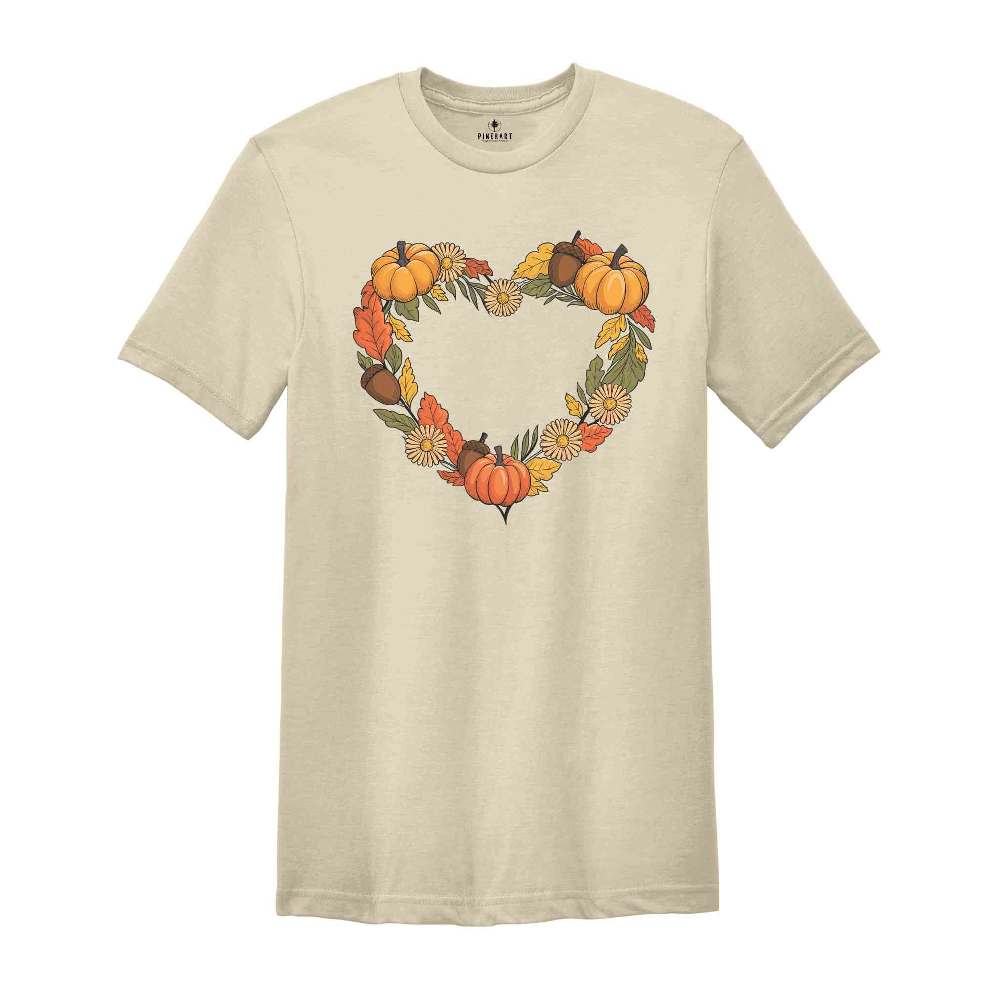 Pumpkin Heart Shirt, Thanksgiving Family Shirt, Autumn Floral Tee, Pumpkin and Acorn Tee, Cute Fall Outfit, Family Matching Shirts