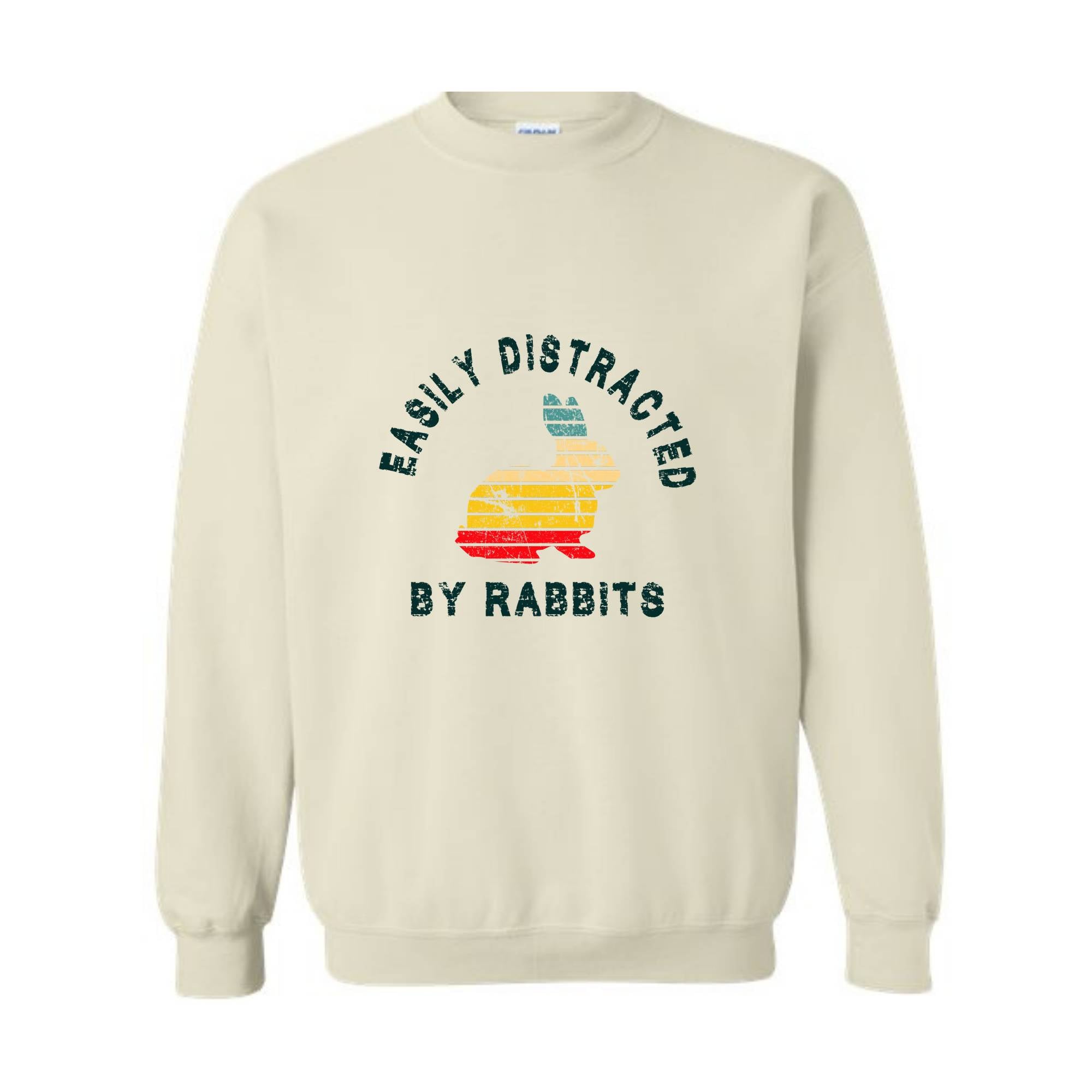 Easily Distracted by Rabbits Sweatshirt, Bunny Sweatshirt, Rabbit Hoodie, Pet Bunny Owner Gift, Retro Vintage Rabbit Tee, Bunny Hoodie