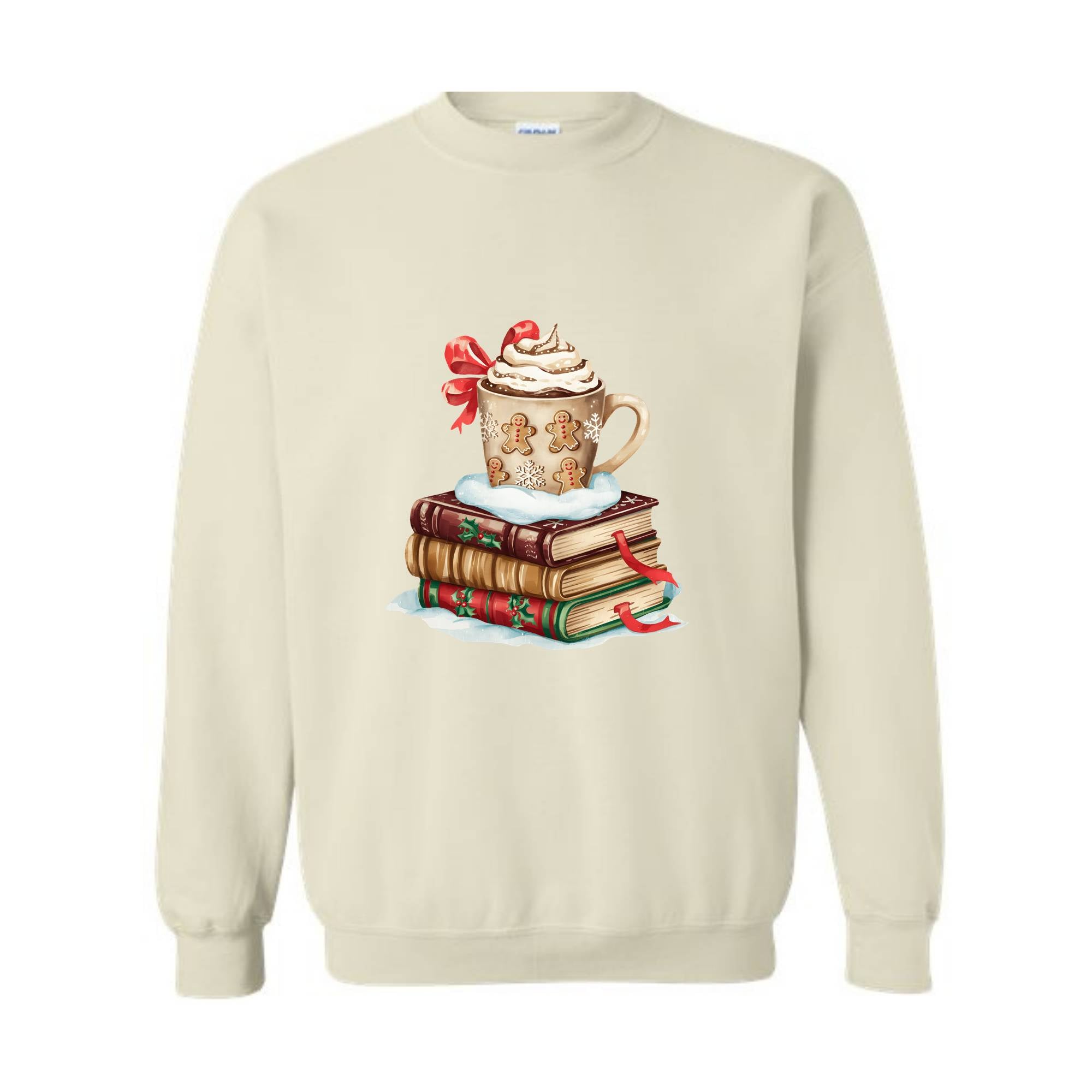 Christmas Book and Coffee Sweatshirt, Christmas Teacher Sweater, Bookish Sweater, Coquette Book Christmas Hoodie