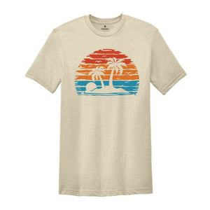 Retro Sunset Summer T-Shirt, Vintage Palm Tree Shirt, Vibrant Summer Shirt, Nature Shirt, Palm Beach Shirt