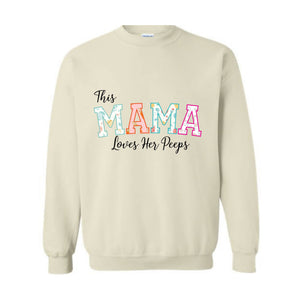 This Mama Loves Her Peeps Custom Easter Sweatshirt, Personalized Easter Peeps Writing on Sleeve Hoodie