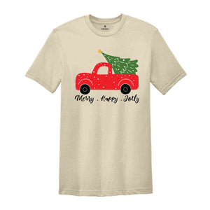 Merry Happy Jolly Shirt, Christmas Tree Shirt, Christmas Shirt, Winter Shirt, Christmas Gift, Cozy Christmas Shirt, Holiday Shirt, Truck Tee