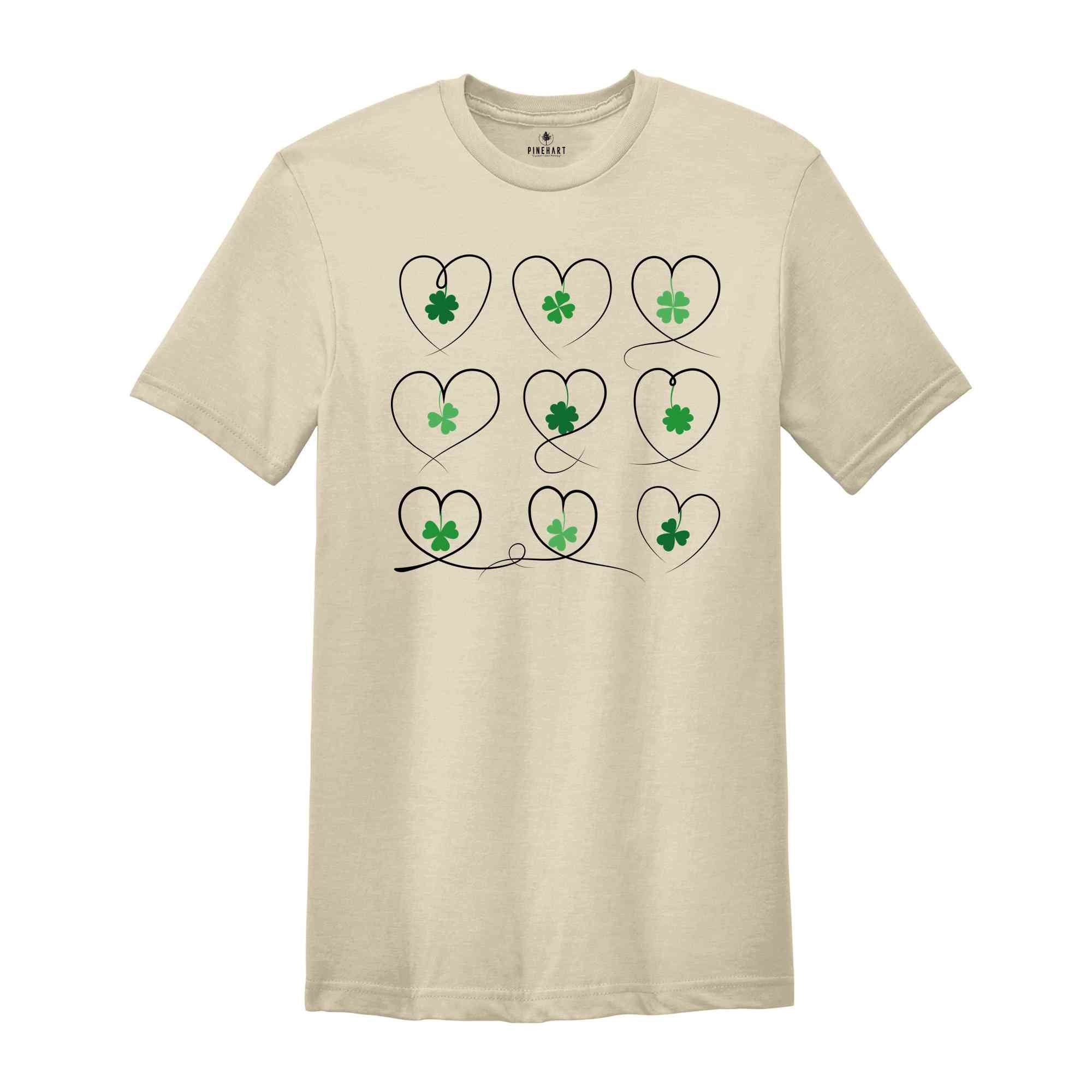 Shamrock Heart St Patrick's Day T-Shirt, Shamrock Tee, St Patrick's Day Gift, St Patrick's Day Tee, Shamrocks Hearts Tee, Lucky Shirt