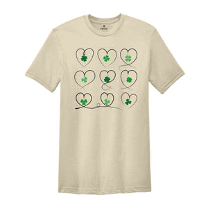 Shamrock Heart St Patrick's Day T-Shirt, Shamrock Tee, St Patrick's Day Gift, St Patrick's Day Tee, Shamrocks Hearts Tee, Lucky Shirt