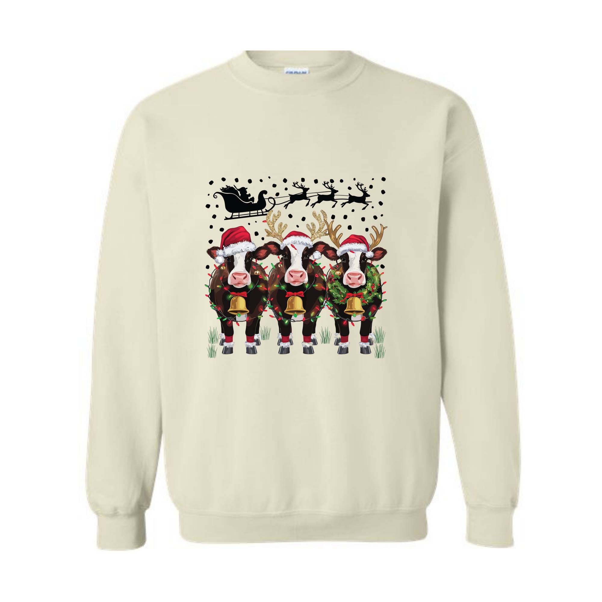 Cow Christmas Lights Ugly Christmas Sweater,Christmas Sweatshirt,Funny Heifers Christmas Shirt,Cow Holiday Sweater Cow Lover Xmas Gift Farm