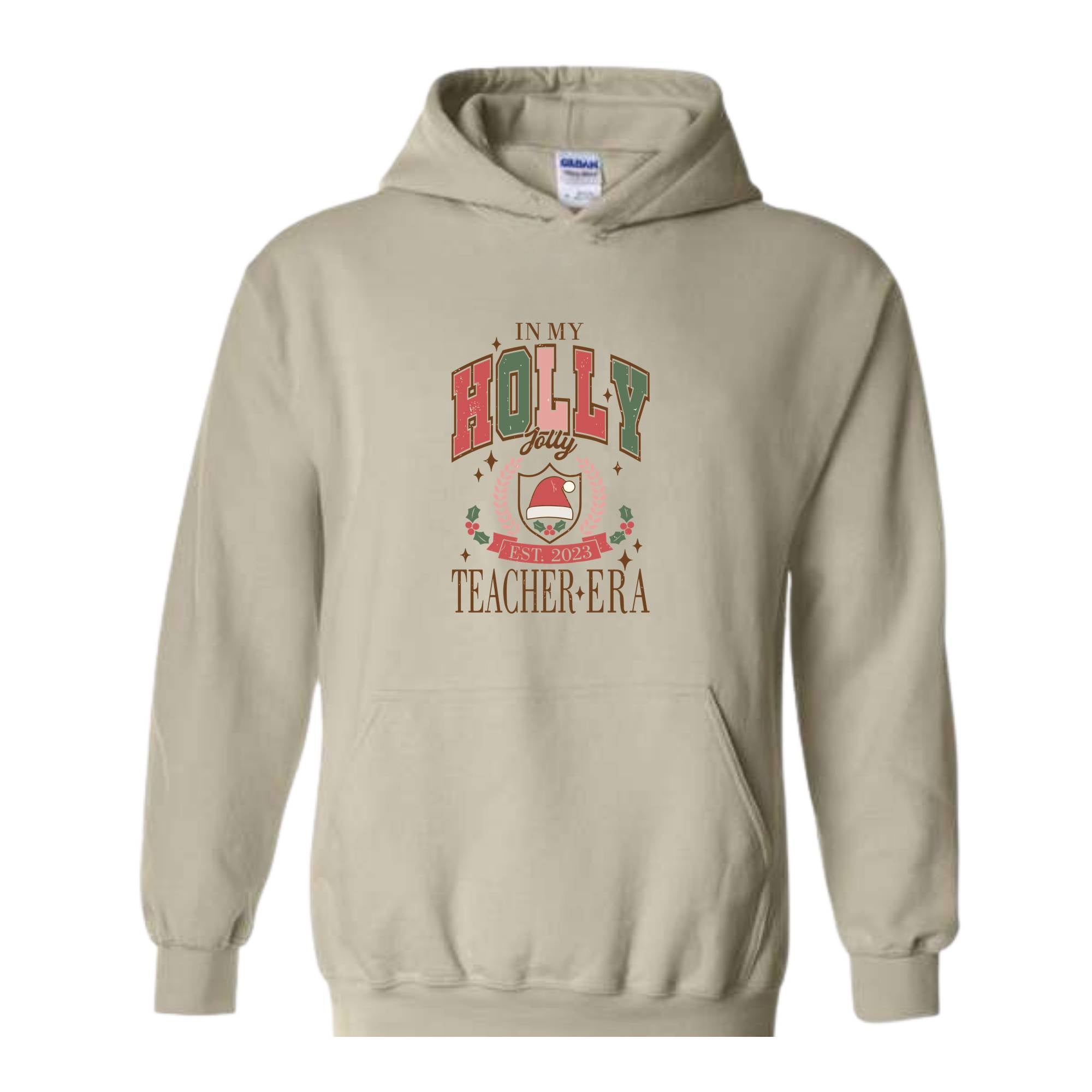 In My Holly Jolly Teacher Era Sweatshirt, Merry Teacher Sweatshirt, Teacher Holiday Sweater, Teacher Xmas Gifts