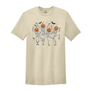 Dancing Skeleton Pumpkin Shirt, Retro Halloween Shirt, Funny Fall Halloween Party Shirt, Spooky Season Skeleton Shirt